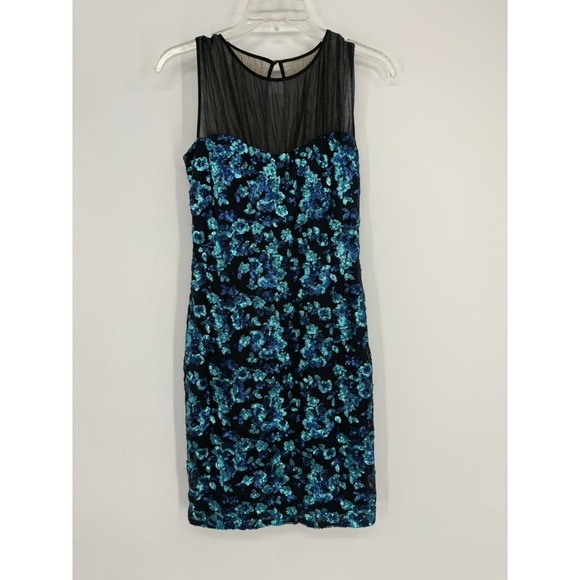 BCBGMaxAzria Dresses & Skirts - BCBGMAXAZRIA Dress Womens 2 Blue Sequin Mesh Yoke Sleeveless Bodycon Cocktail‎